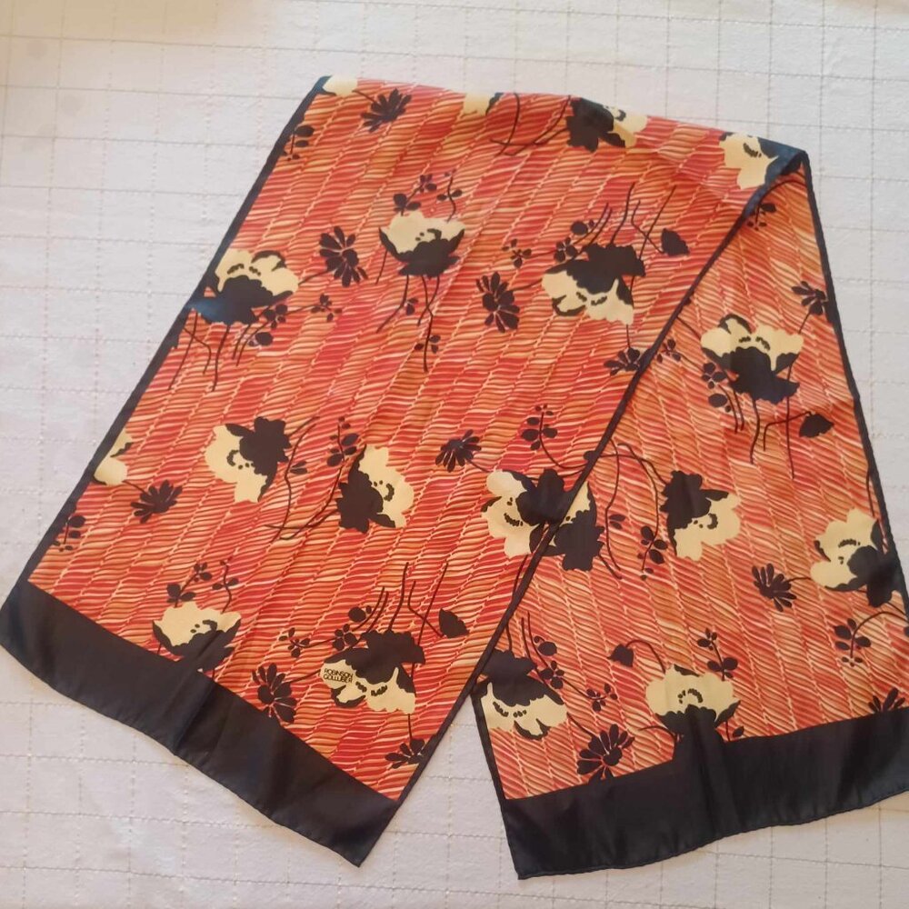 Excellent Vintage Robinson Golluber Silk Scarf Navy Red Cream Floral Graphic